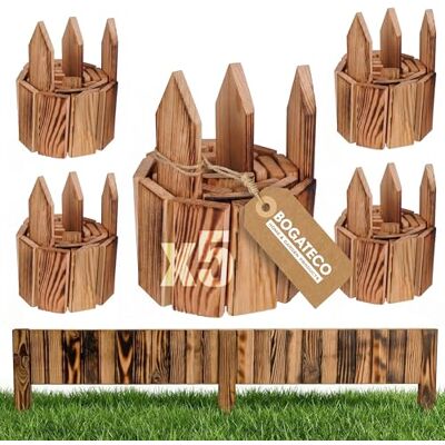 BOGATECO 5er Set Beeteinfassung Holz Rollborder Holzlatten Rollzaun 10cm Hoch & 112cm lang Holz-Zaun Staketenzaun Perfekt als Beet-Umrandung oder Weg-Abgrenzung Geflammte BOGATECO 5er Set Beeteinfassung Holz Rollborder Holzlatten Rollzaun 10cm Hoch & 112cm lang Holz-Zaun Staketenzaun Perfekt als Beet-Umrandung oder Weg-Abgrenzung Geflammte