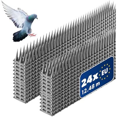 KADAX 24er Set Vogelabwehr Spikes, Kunststoff, 51x4x3,5 cm, 3-reihig, für Tauben, Katzen, Marder, Zaun, Balkon, Dach, Fensterbank, robust und wetterbeständig, frei zuschneidbar, Silber KADAX 24er Set Vogelabwehr Spikes, Kunststoff, 51x4x3,5 cm, 3-reihig, für Tauben, Katzen, Marder, Zaun, Balkon, Dach, Fensterbank, robust und wetterbeständig, frei zuschneidbar, Silber