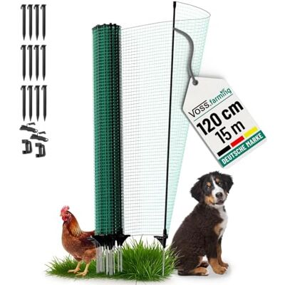 Voss Begrenzungszaun Classic ohne Strom, 15m, 120cm, 9 Pfähle, 1 Spitze, grün, Kleintiernetz, mobiler Zaun, Gartenzaun, für Garten, Haus, Hof Voss Begrenzungszaun Classic ohne Strom, 15m, 120cm, 9 Pfähle, 1 Spitze, grün, Kleintiernetz, mobiler Zaun, Gartenzaun, für Garten, Haus, Hof
