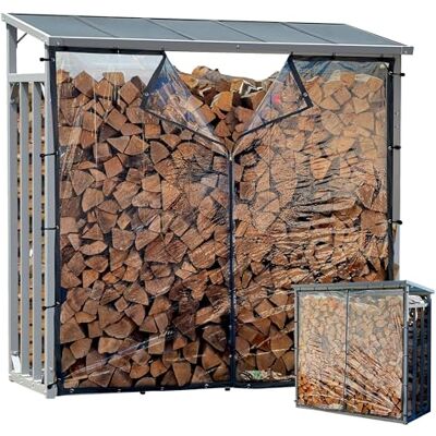 QUICK STAR Aluminium Kaminholzregal Außen 143 x 70 x 145 cm Mit Wetterschutz Transparent, Pro 40 mm Aluprofil, Grau, Wetterfest, Kapazität 1,4 m³ (2 SRM), M Garten Kaminholzunterstand Stapelhilfe QUICK STAR Aluminium Kaminholzregal Außen 143 x 70 x 145 cm Mit Wetterschutz Transparent, Pro 40 mm Aluprofil, Grau, Wetterfest, Kapazität 1,4 m³ (2 SRM), M Garten Kaminholzunterstand Stapelhilfe