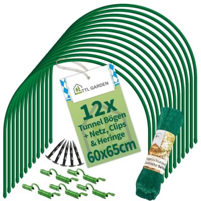TTL GARDEN 12x 60x65cm Tunnelbögen ARCOS Classic 60 Set + Vogelschutznetz 5x10m + 36 Clips 12er Set Folientunnelbögen 60cm breit 65cm Stahl beschichtet Rund Bogen Abdeckung Frühbeet Hochbeet TTL GARDEN 12x 60x65cm Tunnelbögen ARCOS Classic 60 Set + Vogelschutznetz 5x10m + 36 Clips 12er Set Folientunnelbögen 60cm breit 65cm Stahl beschichtet Rund Bogen Abdeckung Frühbeet Hochbeet