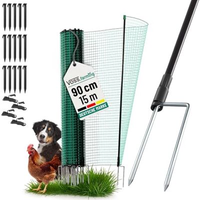 Voss Begrenzungszaun Classic ohne Strom, 15m, 90cm, 9 Pfähle, 2 Spitzen, grün, Kleintiernetz, mobiler Zaun, Gartenzaun, für Garten, Haus, Hof Voss Begrenzungszaun Classic ohne Strom, 15m, 90cm, 9 Pfähle, 2 Spitzen, grün, Kleintiernetz, mobiler Zaun, Gartenzaun, für Garten, Haus, Hof
