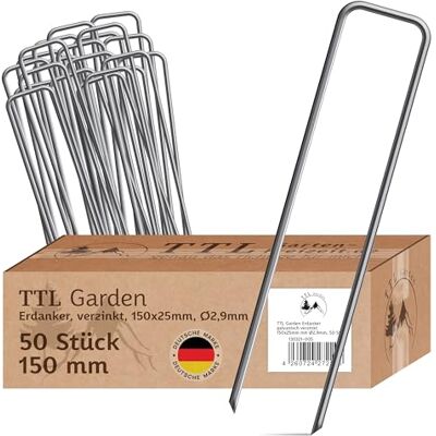 TTL GARDEN 50x Erdanker 150 x 25 x Ø 2,9 mm verzinkt & gehärtet rostfrei Carbon Stahl Bodenanker Heringe für Unkrautvlies, Gartenvlies, Zaun, Vogelschutznetz, Camping Anti-Rost robust rostfrei TTL GARDEN 50x Erdanker 150 x 25 x Ø 2,9 mm verzinkt & gehärtet rostfrei Carbon Stahl Bodenanker Heringe für Unkrautvlies, Gartenvlies, Zaun, Vogelschutznetz, Camping Anti-Rost robust rostfrei