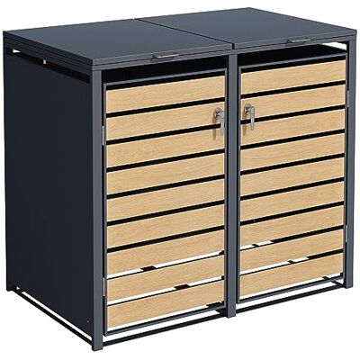 ESTEXO Mülltonnenbox Mülltonnenverkleidung mit Deckel Aufbewahrungsbox Müllbox Anthrazit mit Holzdekor (2 Türen) ESTEXO Mülltonnenbox Mülltonnenverkleidung mit Deckel Aufbewahrungsbox Müllbox Anthrazit mit Holzdekor (2 Türen)