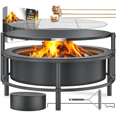KESSER ® Feuerschale mit Grillrost Ø65cm Feuerkorb 0,6mm Kaltveredelter Stahl Mobile Feuertonne mit Reifen Holz & Kohle Feuerstelle inkl. 60cm Feuerhaken aus Gusseisen, Ø52cm, Bürste & Cover KESSER ® Feuerschale mit Grillrost Ø65cm Feuerkorb 0,6mm Kaltveredelter Stahl Mobile Feuertonne mit Reifen Holz & Kohle Feuerstelle inkl. 60cm Feuerhaken aus Gusseisen, Ø52cm, Bürste & Cover
