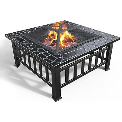 VOUNOT ® Feuerschale mit Funkenschutz, Metall Feuerstelle Feuerkorb für Garden Terrasse Heizung, mit Wasserfester Schutzhülle, 81x81x45cm VOUNOT ® Feuerschale mit Funkenschutz, Metall Feuerstelle Feuerkorb für Garden Terrasse Heizung, mit Wasserfester Schutzhülle, 81x81x45cm