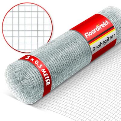 Floordirekt Drahtgitter feinmaschig Maschenweite 6,3 mm verzinkt 50cm Höhe x 5m Länge Rolle extra lang Metallgitter als Volierendraht, Kaninchendraht, Wühlmausgitter für Hochbeet im Garten Floordirekt Drahtgitter feinmaschig Maschenweite 6,3 mm verzinkt 50cm Höhe x 5m Länge Rolle extra lang Metallgitter als Volierendraht, Kaninchendraht, Wühlmausgitter für Hochbeet im Garten