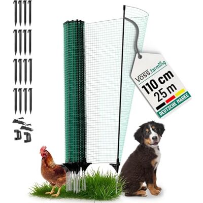 Voss Begrenzungszaun Classic ohne Strom, 25m, 110cm, 15 Pfähle, 1 Spitze, grün, Kleintiernetz, mobiler Zaun, Gartenzaun, für Garten, Haus, Hof Voss Begrenzungszaun Classic ohne Strom, 25m, 110cm, 15 Pfähle, 1 Spitze, grün, Kleintiernetz, mobiler Zaun, Gartenzaun, für Garten, Haus, Hof