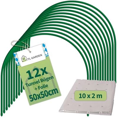 TTL GARDEN ARCOS Classic 50 12x 50x50cm Tunnelbögen Set + PE-Folie 10x2m 12er Set Folientunnelbögen 50cm breit 50cm hoch Stahl beschichtet Rund Bogen Abdeckung Frühbeet Hochbeet Gemüsebeet stabil TTL GARDEN ARCOS Classic 50 12x 50x50cm Tunnelbögen Set + PE-Folie 10x2m 12er Set Folientunnelbögen 50cm breit 50cm hoch Stahl beschichtet Rund Bogen Abdeckung Frühbeet Hochbeet Gemüsebeet stabil