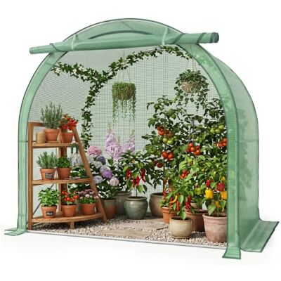 Sekey halbrundes Foliengewächshaus mit 3-Wege-Tür, 200×100×180cm, Grün Gewächshaus Balkon, Tomaten Gewächshaus, 160 g/m² PE-Folie, verzinkte 19-mm-Rohre, 2 m² für Terrasse und Garten Sekey halbrundes Foliengewächshaus mit 3-Wege-Tür, 200×100×180cm, Grün Gewächshaus Balkon, Tomaten Gewächshaus, 160 g/m² PE-Folie, verzinkte 19-mm-Rohre, 2 m² für Terrasse und Garten
