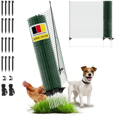 horizont Hundezaun & Hühnerzaun 15 m x 90 cm, 9 Pfähle, grün Begrenzungszaun FIX, Gartenzaun zum Stecken, engmaschiger Weidezaun, Mobiler Zaun, Für Hunde & Camping horizont Hundezaun & Hühnerzaun 15 m x 90 cm, 9 Pfähle, grün Begrenzungszaun FIX, Gartenzaun zum Stecken, engmaschiger Weidezaun, Mobiler Zaun, Für Hunde & Camping