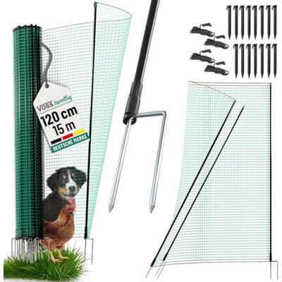 Voss Begrenzungszaun Classic ohne Strom 15m, Begrenzungszaun mit Tür, 120cm, 9 Pfähle, 2 Spitzen, grün, Kleintiernetz, mobiler Zaun, Gartenzaun Voss Begrenzungszaun Classic ohne Strom 15m, Begrenzungszaun mit Tür, 120cm, 9 Pfähle, 2 Spitzen, grün, Kleintiernetz, mobiler Zaun, Gartenzaun