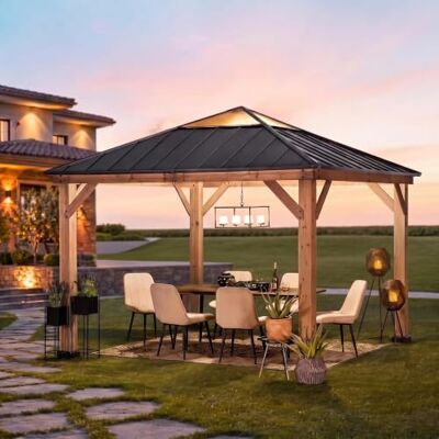 Sunjoy 3,36x3,36 m Holzpavillon mit lichtdurchlässigem Dachfenster, Pavillon Holz wasserdicht stabil Winterfest, Hardtop Stahldach, 14 cm Pfosten, Gartenpavillon für Terrasse & Deck Sunjoy 3,36x3,36 m Holzpavillon mit lichtdurchlässigem Dachfenster, Pavillon Holz wasserdicht stabil Winterfest, Hardtop Stahldach, 14 cm Pfosten, Gartenpavillon für Terrasse & Deck