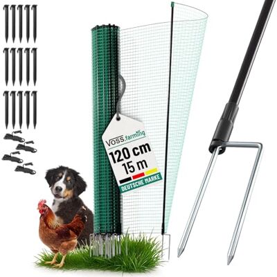 Voss Begrenzungszaun Classic ohne Strom, 15m, 120cm, 9 Pfähle, 2 Spitzen, grün, Kleintiernetz, mobiler Zaun, Gartenzaun, für Garten, Haus, Hof Voss Begrenzungszaun Classic ohne Strom, 15m, 120cm, 9 Pfähle, 2 Spitzen, grün, Kleintiernetz, mobiler Zaun, Gartenzaun, für Garten, Haus, Hof