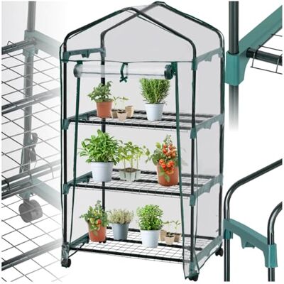 tectake ® Mobiles Foliengewächshaus mit 3 Ablagen, Gewächshaus auf Rollen, stabil, UV stabilisierte PVC Folie, schützt Pflanzen vor Kälte, Regen und Frost, für Balkon, Garten Terrasse, 69 x 49 x 133 cm tectake ® Mobiles Foliengewächshaus mit 3 Ablagen, Gewächshaus auf Rollen, stabil, UV stabilisierte PVC Folie, schützt Pflanzen vor Kälte, Regen und Frost, für Balkon, Garten Terrasse, 69 x 49 x 133 cm