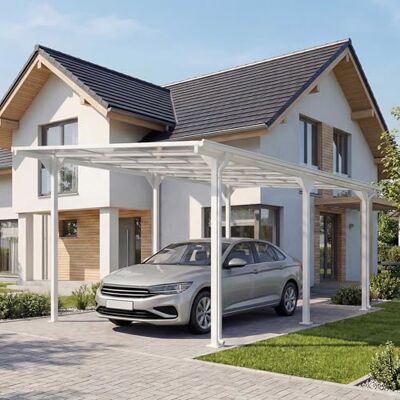 Mendler Alu-Carport HWC-O23 10cm-Gestell 3x6m weiß Autoüberdachung, Garage, Unterstand, Polycarbonat-Dach Regenrinne Mendler Alu-Carport HWC-O23 10cm-Gestell 3x6m weiß Autoüberdachung, Garage, Unterstand, Polycarbonat-Dach Regenrinne