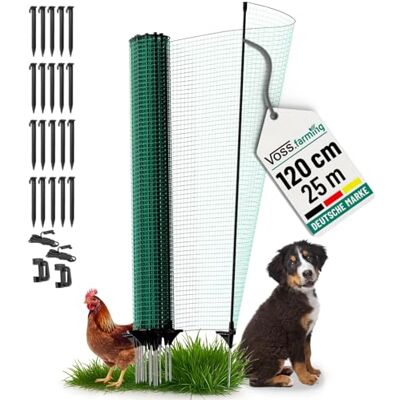 Voss Begrenzungszaun Classic ohne Strom, 25m, 120cm, 15 Pfähle, 1 Spitze, grün, Kleintiernetz, mobiler Zaun, Gartenzaun, für Garten, Haus, Hof Voss Begrenzungszaun Classic ohne Strom, 25m, 120cm, 15 Pfähle, 1 Spitze, grün, Kleintiernetz, mobiler Zaun, Gartenzaun, für Garten, Haus, Hof