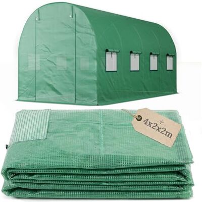 Sekey Ersatzfolie 4x2x2m für Folientunnel – 140g/m² PE Gitterfolie mit 8 Fenstern & 2 Türen – UV-beständig & Reißfest – Ersatzabdeckung für Treibhaus & Tomatenhaus (Grün, Ohne Gestell) Sekey Ersatzfolie 4x2x2m für Folientunnel – 140g/m² PE Gitterfolie mit 8 Fenstern & 2 Türen – UV-beständig & Reißfest – Ersatzabdeckung für Treibhaus & Tomatenhaus (Grün, Ohne Gestell)