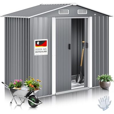KESSER ® XL Metall Gerätehaus 4,2m³ mit Fundament Inkl. Arbeitshandschuhe 195x131x186cm 2X Schiebetür & Fundament Geräteschuppen Gartenhaus Schrank Satteldachdach Garten Schuppen Grau KESSER ® XL Metall Gerätehaus 4,2m³ mit Fundament Inkl. Arbeitshandschuhe 195x131x186cm 2X Schiebetür & Fundament Geräteschuppen Gartenhaus Schrank Satteldachdach Garten Schuppen Grau