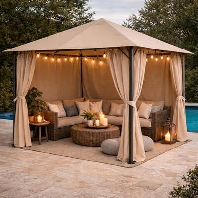 QUICK STAR Metall Garten Pavillon Nizza 3x3m Antik Partyzelt Sand mit 4 Seitenteilen QUICK STAR Metall Garten Pavillon Nizza 3x3m Antik Partyzelt Sand mit 4 Seitenteilen