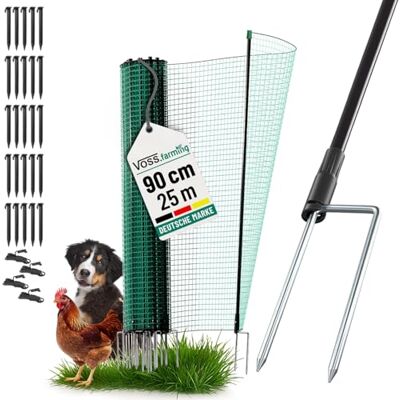 Voss Begrenzungszaun Classic ohne Strom, 25m, 90cm, 15 Pfähle, 2 Spitzen, grün, Kleintiernetz, mobiler Zaun, Gartenzaun, für Garten, Haus, Hof Voss Begrenzungszaun Classic ohne Strom, 25m, 90cm, 15 Pfähle, 2 Spitzen, grün, Kleintiernetz, mobiler Zaun, Gartenzaun, für Garten, Haus, Hof
