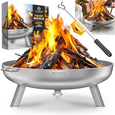 KESSER ® Feuerschale 2,5mm Stahldicke Feuerkorb Ø70cm legierter Stahl Feuertonne +42cm Feuerhaken Gusseisen Wasserablauf & 2 stabile Griffe Holz & Kohle Feuerstelle für Lagerfeuer Garten & Terrasse KESSER ® Feuerschale 2,5mm Stahldicke Feuerkorb Ø70cm legierter Stahl Feuertonne +42cm Feuerhaken Gusseisen Wasserablauf & 2 stabile Griffe Holz & Kohle Feuerstelle für Lagerfeuer Garten & Terrasse