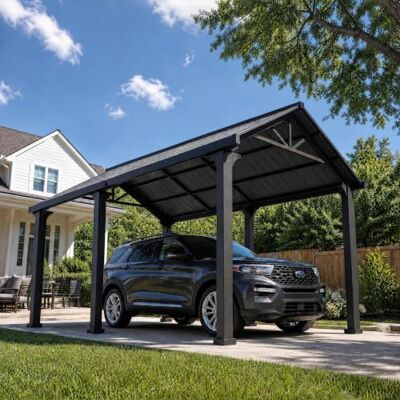 Sunjoy 6,1 x 3,6 m Outdoor Metallcarport, verzinktes Stahldach, 10 cm Starke Pfosten, robuster Metallrahmen mit Haken, wetterfester Fahrzeugunterstand für SUV und LKW, Schwarz Sunjoy 6,1 x 3,6 m Outdoor Metallcarport, verzinktes Stahldach, 10 cm Starke Pfosten, robuster Metallrahmen mit Haken, wetterfester Fahrzeugunterstand für SUV und LKW, Schwarz