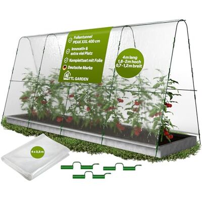 TTL GARDEN Peak XXL 400 Folientunnel & Tunnelbogen Pflanztunnel mit Folie Beetabdeckung für große Pflanzen 2m hoch, 1,20m breit, 4m lang, Folien Tunnel Bögen System, Stahl rostfrei Tomaten Bohnen TTL GARDEN Peak XXL 400 Folientunnel & Tunnelbogen Pflanztunnel mit Folie Beetabdeckung für große Pflanzen 2m hoch, 1,20m breit, 4m lang, Folien Tunnel Bögen System, Stahl rostfrei Tomaten Bohnen