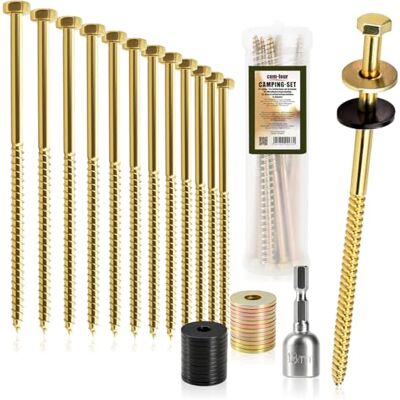 com-four ® 37-teiliges Zeltschrauben-Set, 12 Schraubheringe mit 1 12 Metall- & 12 Kunststoff-Unterlegscheiben Outdoor-Befestigung für Zelt Markise & Vorzelt com-four ® 37-teiliges Zeltschrauben-Set, 12 Schraubheringe mit 1 12 Metall- & 12 Kunststoff-Unterlegscheiben Outdoor-Befestigung für Zelt Markise & Vorzelt