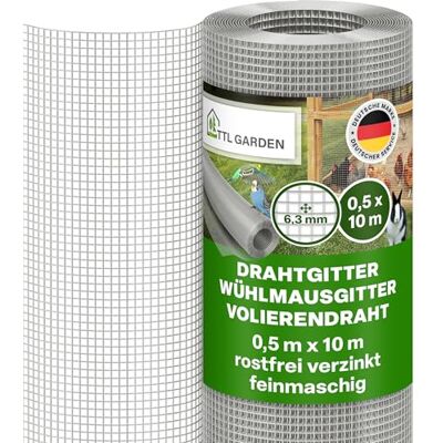 TTL GARDEN Drahtgitter 50cm x 10m 6,3mm Maschenweite 0,55 mm Draht Stärke feinmaschig rostfrei verzinkt Rolle Maschendraht Volierendraht Hasendraht Wühlmausgitter 10m x 0,5m breit 6,3 mm Maschen TTL GARDEN Drahtgitter 50cm x 10m 6,3mm Maschenweite 0,55 mm Draht Stärke feinmaschig rostfrei verzinkt Rolle Maschendraht Volierendraht Hasendraht Wühlmausgitter 10m x 0,5m breit 6,3 mm Maschen
