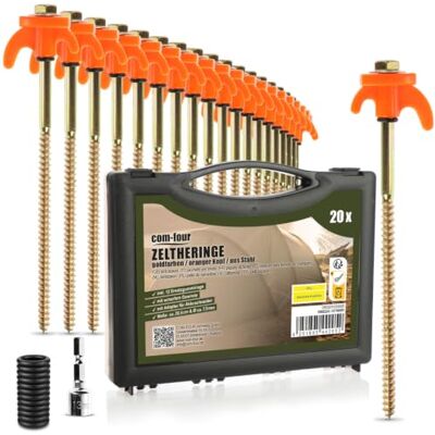 com-four ® 20x Zeltheringe in praktischer Box, robuste Stahl-Heringe Felsboden-Erdnägel für Camping Box mit Zelthaken für harten Boden und Holz com-four ® 20x Zeltheringe in praktischer Box, robuste Stahl-Heringe Felsboden-Erdnägel für Camping Box mit Zelthaken für harten Boden und Holz