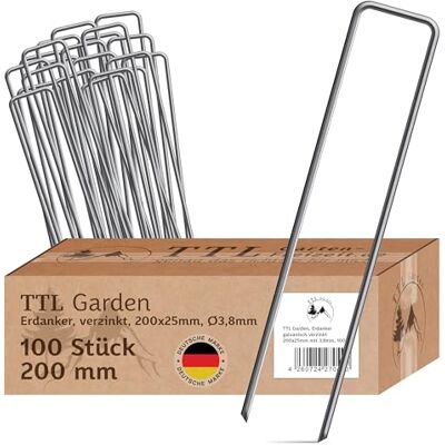 TTL GARDEN 100x Erdanker 200 x 25 x Ø 3,8 mm verzinkt & gehärtet rostfrei Stahl Bodenanker Erdanker Heringe für Unkrautvlies, Gartenvlies, Zaun, Vogelschutznetz, Camping Anti-Rost robust rostfrei TTL GARDEN 100x Erdanker 200 x 25 x Ø 3,8 mm verzinkt & gehärtet rostfrei Stahl Bodenanker Erdanker Heringe für Unkrautvlies, Gartenvlies, Zaun, Vogelschutznetz, Camping Anti-Rost robust rostfrei