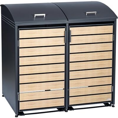 Zelsius Mülltonnenbox 2er Mülltonne mit abgerundetem Deckel 120-240 Liter Anthrazit RAL7016 Tür in Holzoptik mit Erweiterungsmöglichkeiten Mülltonnenhäusschen, Mülleimerboxen Zelsius Mülltonnenbox 2er Mülltonne mit abgerundetem Deckel 120-240 Liter Anthrazit RAL7016 Tür in Holzoptik mit Erweiterungsmöglichkeiten Mülltonnenhäusschen, Mülleimerboxen