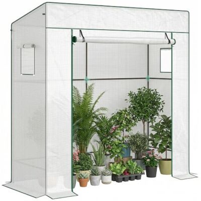 Outsunny Tomatengewächshaus Rolltor Netzfenster 196 x 77 x 197 cm Weiß Foliengewächshaus, Schrägdach, Stabil Gewächshaus, PE-Folie, Erdhaken, Tomatenhaus, Treibhaus, Garten Balkon Terrasse Outsunny Tomatengewächshaus Rolltor Netzfenster 196 x 77 x 197 cm Weiß Foliengewächshaus, Schrägdach, Stabil Gewächshaus, PE-Folie, Erdhaken, Tomatenhaus, Treibhaus, Garten Balkon Terrasse