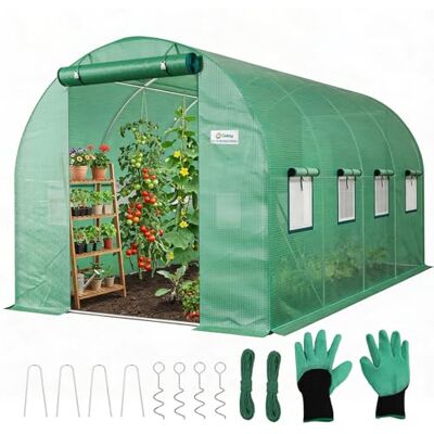 Sekey Gewächshaus Foliengewächshaus Winterfest 4x2x2m Folientunnel 8m² Stabil Tomatenhaus, Treibhaus, inkl. 2 Türen & 8 Fenster & Profi-Fixierungs-Set, 140g/m² PE-Folie Sekey Gewächshaus Foliengewächshaus Winterfest 4x2x2m Folientunnel 8m² Stabil Tomatenhaus, Treibhaus, inkl. 2 Türen & 8 Fenster & Profi-Fixierungs-Set, 140g/m² PE-Folie