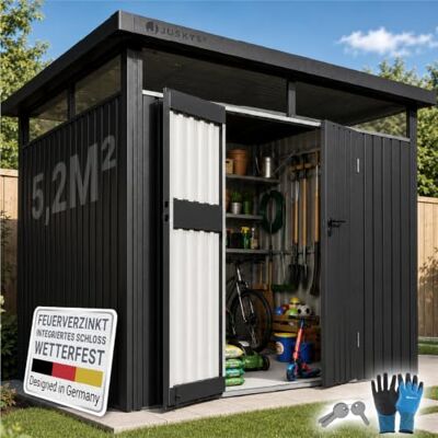 Juskys ® Gerätehaus Luzern M 5,2 m² Metall Geräteschuppen mit Türen & Fenstern wetterfest & abschließbar Fahrradgarage, Gartenhaus Anthrazit Juskys ® Gerätehaus Luzern M 5,2 m² Metall Geräteschuppen mit Türen & Fenstern wetterfest & abschließbar Fahrradgarage, Gartenhaus Anthrazit