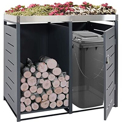 Mendler 1er-Mülltonnenverkleidung mit Brennholzlager HWC-H40 anthrazit Mülltonnenbox, 125x130x80cm, Metall, erweiterbar 45kg Mendler 1er-Mülltonnenverkleidung mit Brennholzlager HWC-H40 anthrazit Mülltonnenbox, 125x130x80cm, Metall, erweiterbar 45kg