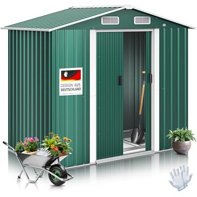 KESSER ® XL Metall Gerätehaus 4,2m³ mit Fundament Inkl. Arbeitshandschuhe 195x131x186cm 2X Schiebetür & Fundament Geräteschuppen Gartenhaus Schrank Satteldachdach Garten Schuppen Grün KESSER ® XL Metall Gerätehaus 4,2m³ mit Fundament Inkl. Arbeitshandschuhe 195x131x186cm 2X Schiebetür & Fundament Geräteschuppen Gartenhaus Schrank Satteldachdach Garten Schuppen Grün