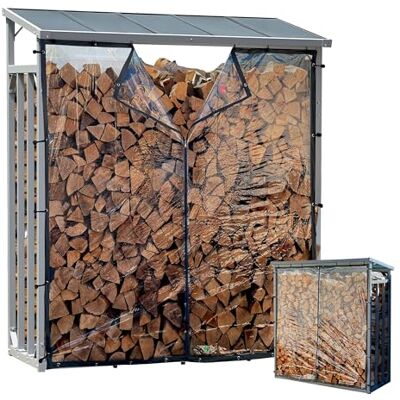 QUICK STAR Aluminium Kaminholzregal Außen 130 x 70 x 185 cm Mit Wetterschutz Transparent, Pro 40 mm Aluprofil, Grau, Wetterfest, Kapazität 1,6 m³ (2,5 SRM), L Garten Kaminholzunterstand Stapelhilfe QUICK STAR Aluminium Kaminholzregal Außen 130 x 70 x 185 cm Mit Wetterschutz Transparent, Pro 40 mm Aluprofil, Grau, Wetterfest, Kapazität 1,6 m³ (2,5 SRM), L Garten Kaminholzunterstand Stapelhilfe