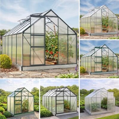 BRAST Gewächshaus Aluminium mit Fundament TÜV geprüft 42 Modelle 130x190x195cm 490x250x235cm, 6mm Hohlkammerplatten, rostfrei wetterfest temperaturbeständig 310x250x205cm Grau BRAST Gewächshaus Aluminium mit Fundament TÜV geprüft 42 Modelle 130x190x195cm 490x250x235cm, 6mm Hohlkammerplatten, rostfrei wetterfest temperaturbeständig 310x250x205cm Grau