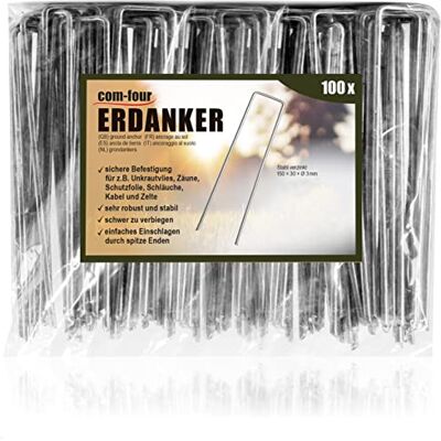 com-four ® 100x Erdanker 150x30x3mm aus beschichtetem Stahl robuste Erdnägel zur Befestigung von Unkrautvlies und Folien Bodenanker für Garten und Camping eckig com-four ® 100x Erdanker 150x30x3mm aus beschichtetem Stahl robuste Erdnägel zur Befestigung von Unkrautvlies und Folien Bodenanker für Garten und Camping eckig