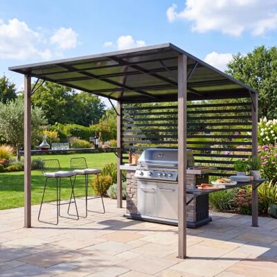Sunjoy 2,82 x 2,52m Garten-Pergola mit 2 verstellbaren Regalen & Sichtschutz, Polycarbonat-Dach & Stahlgestell, Outdoor-Schutz für Whirlpool, Terrasse und Garten Sunjoy 2,82 x 2,52m Garten-Pergola mit 2 verstellbaren Regalen & Sichtschutz, Polycarbonat-Dach & Stahlgestell, Outdoor-Schutz für Whirlpool, Terrasse und Garten