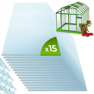 Jago Gewächshaus Platten Set 15 Stück, 4mm, 11m², Polycarbonat, UV-beständig, Transparent Jago Gewächshaus Platten Set 15 Stück, 4mm, 11m², Polycarbonat, UV-beständig, Transparent