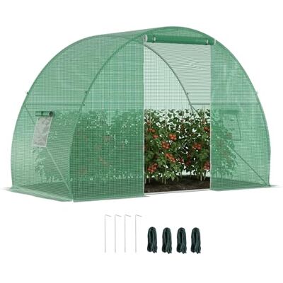 Outsunny Tunnel-Gewächshaus 4,5m² 3x1,5x2m verzinkter Stahl grün Wintergewächshaus, verstärkter Rohrrahmen 2,5 cm, 2 Fenster, 1 Tür Outsunny Tunnel-Gewächshaus 4,5m² 3x1,5x2m verzinkter Stahl grün Wintergewächshaus, verstärkter Rohrrahmen 2,5 cm, 2 Fenster, 1 Tür