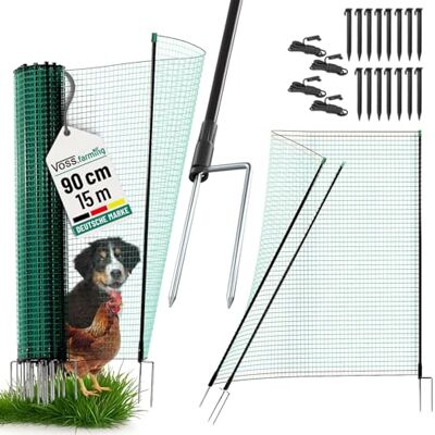 Voss Begrenzungszaun Classic ohne Strom 15m, Begrenzungszaun mit Tür, 90cm, 9 Pfähle, 2 Spitzen, grün, Kleintiernetz, mobiler Zaun, Gartenzaun Voss Begrenzungszaun Classic ohne Strom 15m, Begrenzungszaun mit Tür, 90cm, 9 Pfähle, 2 Spitzen, grün, Kleintiernetz, mobiler Zaun, Gartenzaun