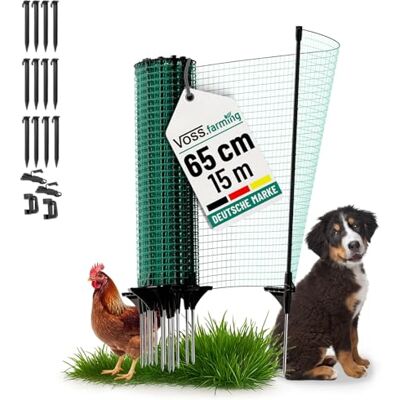 Voss Begrenzungszaun Classic ohne Strom, 15m, 65cm, 9 Pfähle, 1 Spitze, grün, Kleintiernetz, mobiler Zaun, Gartenzaun, für Garten, Haus, Hof Voss Begrenzungszaun Classic ohne Strom, 15m, 65cm, 9 Pfähle, 1 Spitze, grün, Kleintiernetz, mobiler Zaun, Gartenzaun, für Garten, Haus, Hof