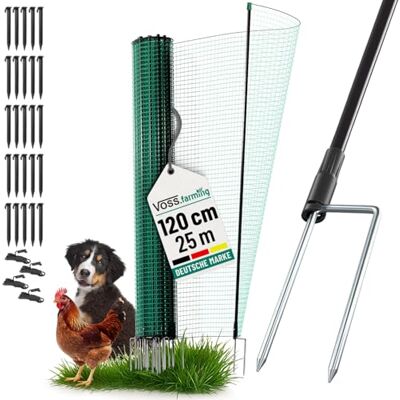 Voss Begrenzungszaun Classic ohne Strom, 25m, 120cm, 15 Pfähle, 2 Spitzen, grün, Kleintiernetz, mobiler Zaun, Gartenzaun, für Garten, Haus, Hof Voss Begrenzungszaun Classic ohne Strom, 25m, 120cm, 15 Pfähle, 2 Spitzen, grün, Kleintiernetz, mobiler Zaun, Gartenzaun, für Garten, Haus, Hof