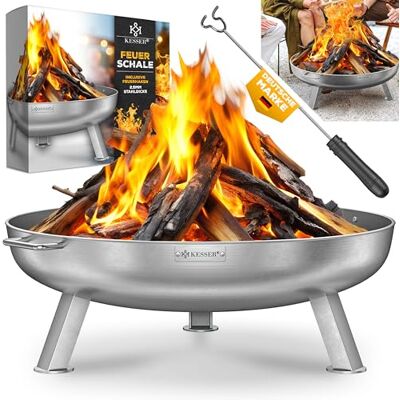 KESSER ® Feuerschale 2,5mm Stahldicke Feuerkorb Ø60cm Edelstahl Feuertonne +42cm Feuerhaken Gusseisen Wasserablauf & 2 stabile Griffe Holz & Kohle Feuerstelle für Lagerfeuer Garten & Terrasse KESSER ® Feuerschale 2,5mm Stahldicke Feuerkorb Ø60cm Edelstahl Feuertonne +42cm Feuerhaken Gusseisen Wasserablauf & 2 stabile Griffe Holz & Kohle Feuerstelle für Lagerfeuer Garten & Terrasse