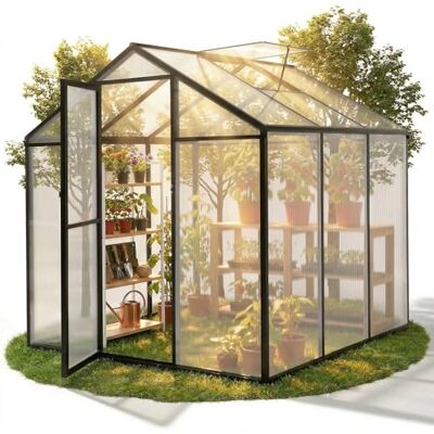 Sekey Gewächshaus Aluminium Glas Treibhaus, 185x185x195cm, Schwarz Stabiles Tomatenhaus wetterfest & winterfest, 4mm Hohlkammerplatten, nach außen öffnende Tür mit verlängertem Griff Sekey Gewächshaus Aluminium Glas Treibhaus, 185x185x195cm, Schwarz Stabiles Tomatenhaus wetterfest & winterfest, 4mm Hohlkammerplatten, nach außen öffnende Tür mit verlängertem Griff