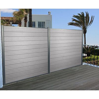 Mendler WPC-Sichtschutz Sarthe-AM Alu-Pfosten 2er Set 3,75m grau Windschutz Zaun, Mendler WPC-Sichtschutz Sarthe-AM Alu-Pfosten 2er Set 3,75m grau Windschutz Zaun,